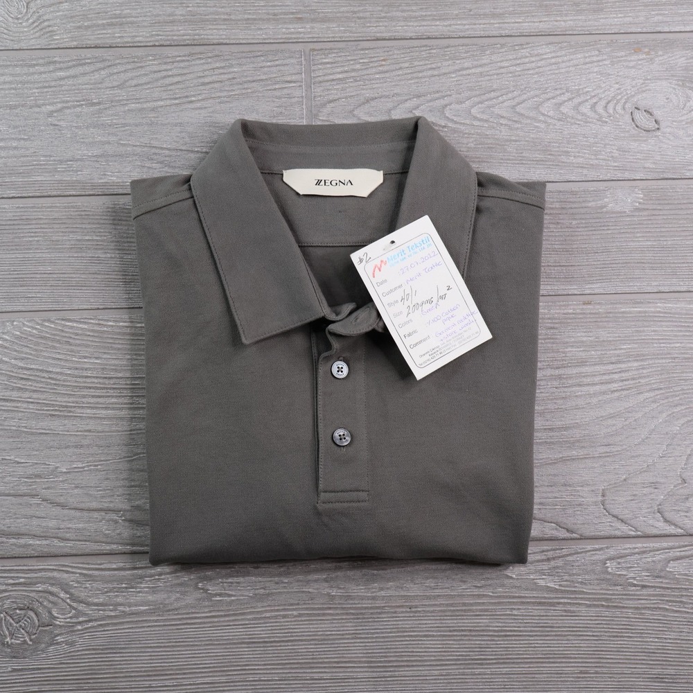 Z Zegna Pique Polo Shirt Men's Medium Charcoal Grey NWT Cotton Stretch